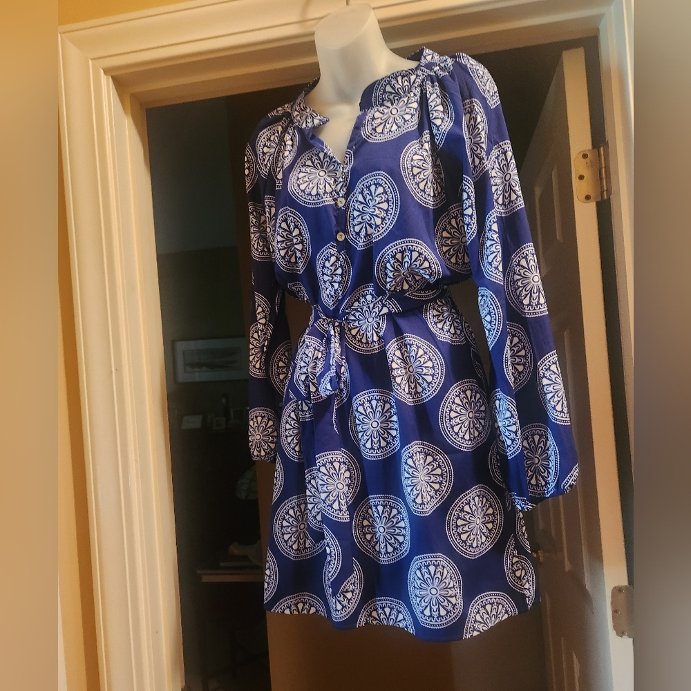Blue And White Dress Or Cover-up; Size  Medium